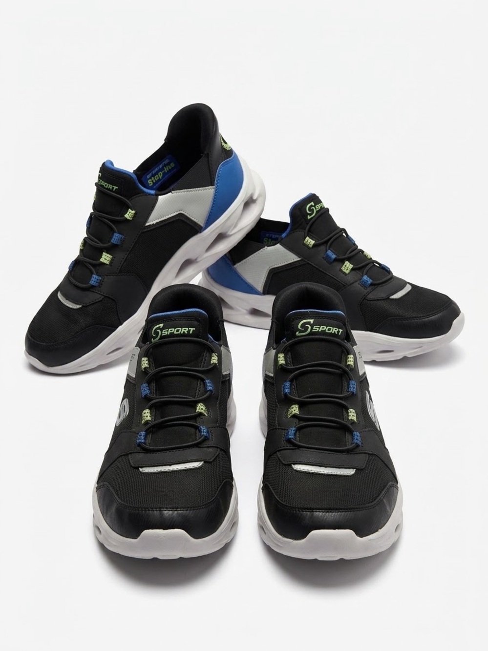 Skechers Black, Blue & Lime Sport Lace-Up Sneakers